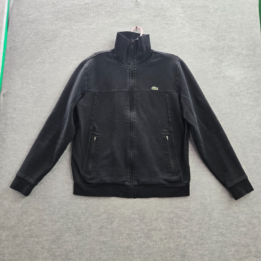 Lacoste Men Jacket L Black Crocodile Sport Tennis Zippered Fleece Novak Djokovic
